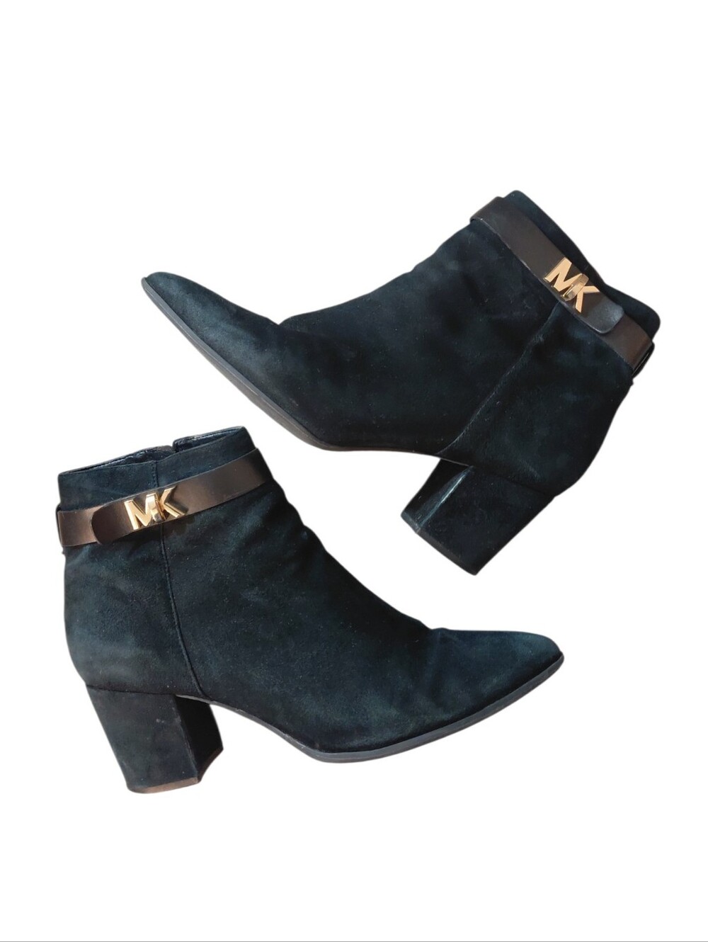 Michael Kors Black Suede Ankle Booties with Gold MK Logo Size 9.5